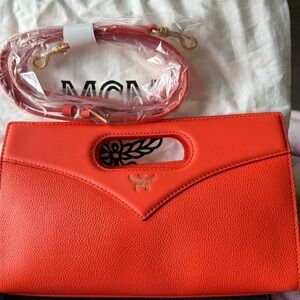 MCM Orange Leather Crossbody Clutch NWOT